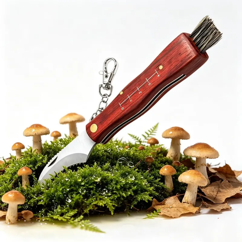 Nóż do grzybów 21 cm składany szczotka drewniany uchwyt