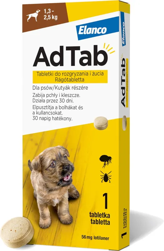 ELANCO AdTab Tabletka na pchły i kleszcze dla psa (1,3-2,5 kg) - 1x56mg