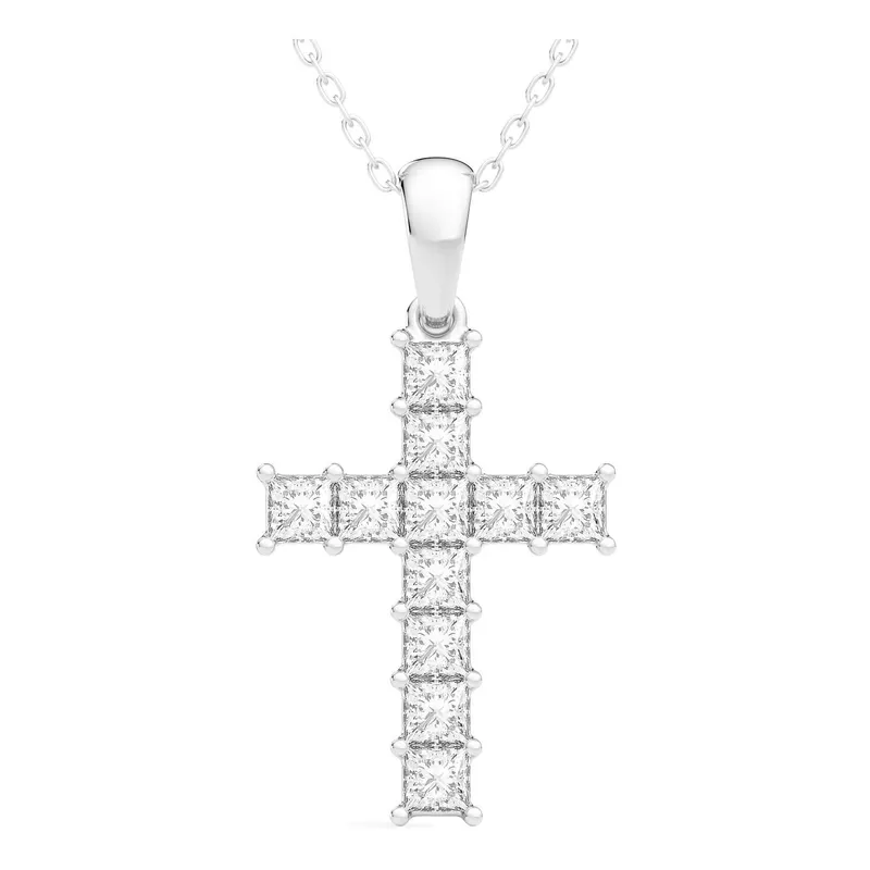 Wisiorek Krzyż 1.00 krt Laboratoryjny Diament 585 Białe Złoto (14K)