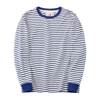 Winter New Blue White Striped Long Sleeve T Shirt Men Japanese Retro Heavy Weight Cotton Casual Tops Lovers Shirt Streetwear