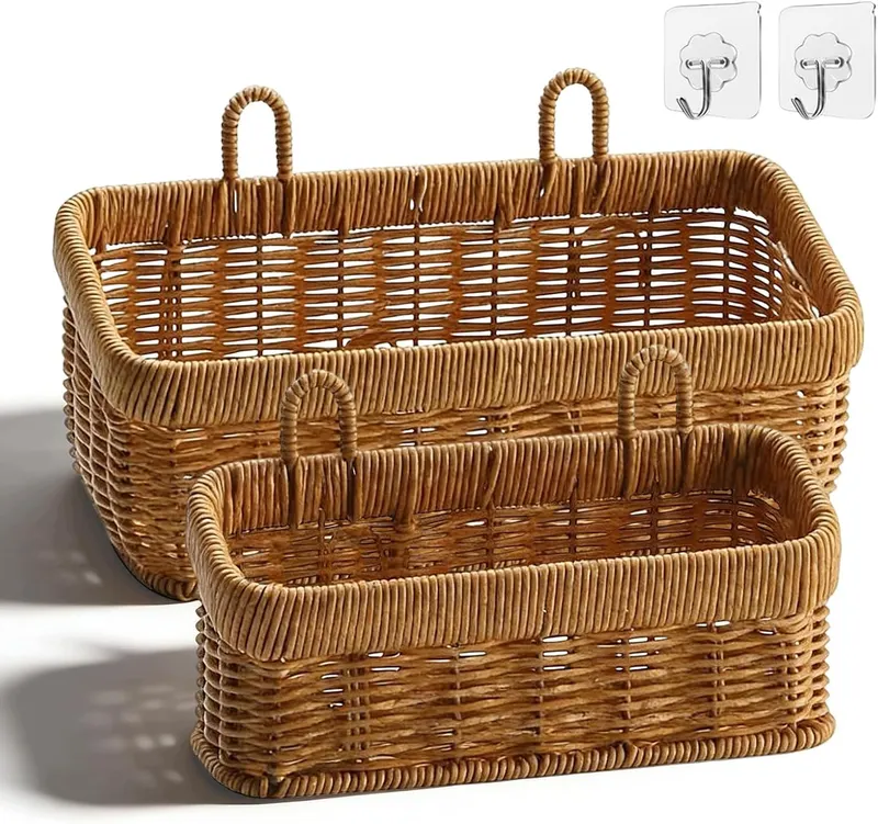 Kosz do przechowywania pleciony 2 szt. brązowy wiszący na ścianę 28 cm