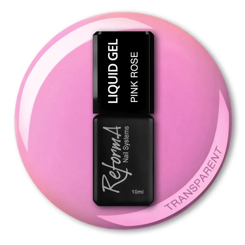Żel w pędzelku, do szybkiego uzupełniania, transparentny, różowy żel w butelce Liquid Gel - Pink Rose, 10 ml