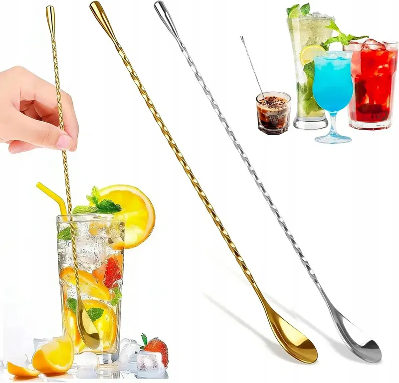 LYZKI BAROWE 30 CM ZE STALI NIERDZEWNEJ MIESZADLO KOKTAJLI SPIRALNE