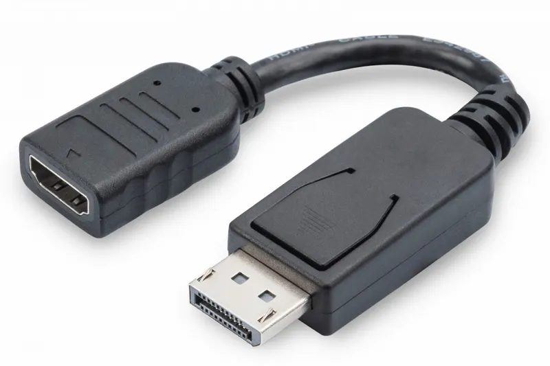 Digitus Kabel adapter Displayport z zatrzaskiem 1080p 60Hz FHD Typ DP/HDMI A M/Ż czarny 0,15m