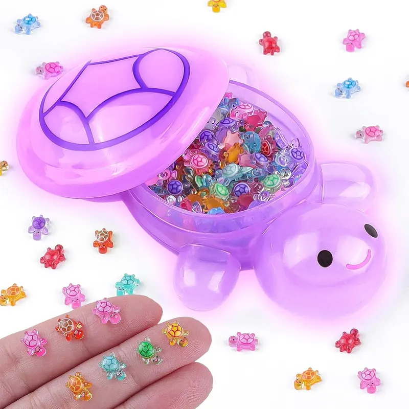 Mini żółwie żywiczne 200 sztuk + jumbo żółw świecący w ciemności dekoracja