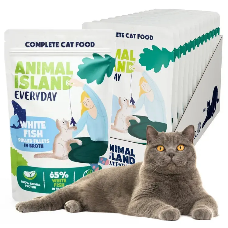 ANIMAL ISLAND Everyday Biała ryba filety w rosole Box - mokra karma dla kota - 12 x 85g
