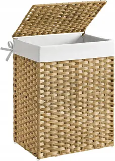 Kosz na pranie pojemnik wolnostojący UCHWYTY POKRYWA NATURALNY RATTAN 90L