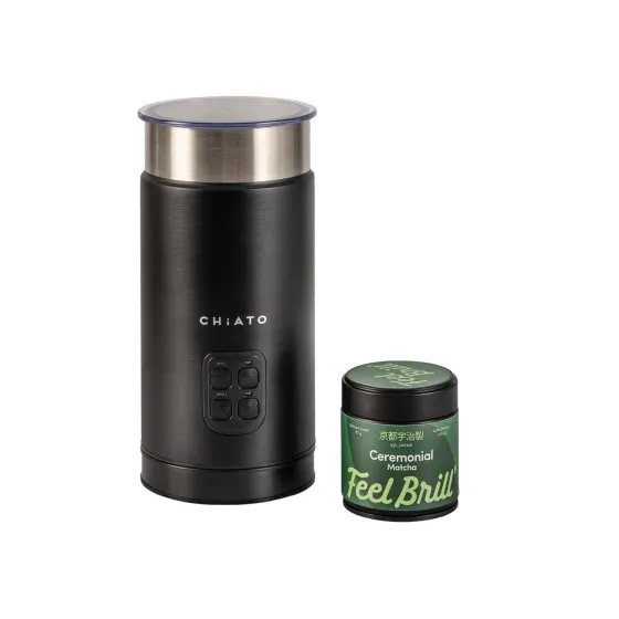 Zestaw spieniacza do mleka CHiATO milkPLAY i ceremonialnej herbaty matcha Feel Brill
