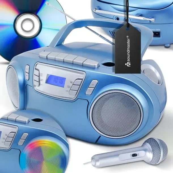 RADIOODTWARZACZ CD BOOMBOX SOUNDMASTER USB MAGNETOFON EFEKTY LED MIKROFON