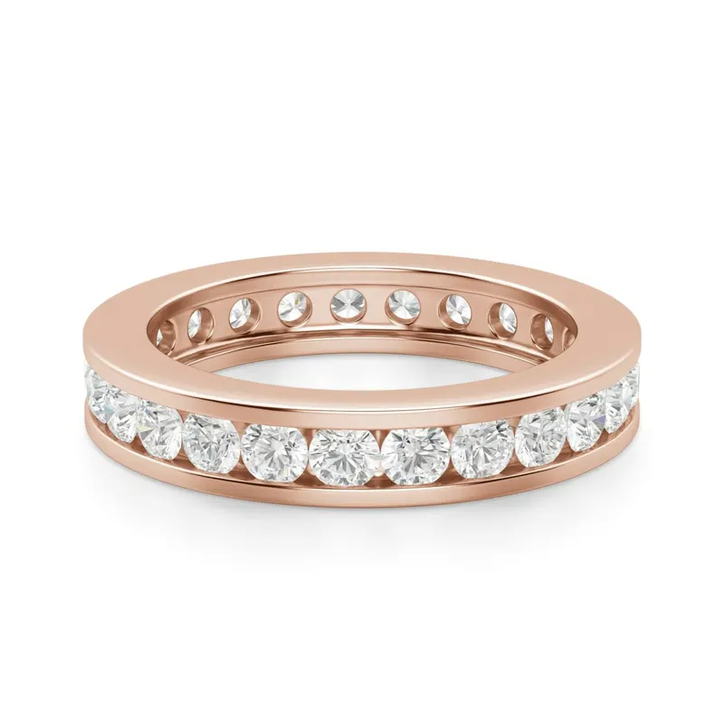 Obrączka Ślubna Eternity Channel Set z Okrągłymi Kamieniami 2.50 mm Laboratoryjny Diament 585 Różowe Złoto (14K)