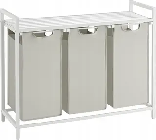 Kosz wolnostojący 3 PRZEGRÓDKI na pranie 3x38L 92,5x33x72 cm BIAŁY z półką