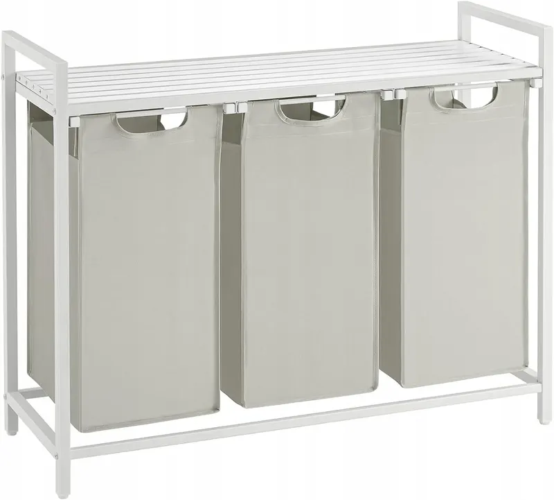 Kosz wolnostojący 3 PRZEGRÓDKI na pranie 3x38L 92,5x33x72 cm BIAŁY z półką