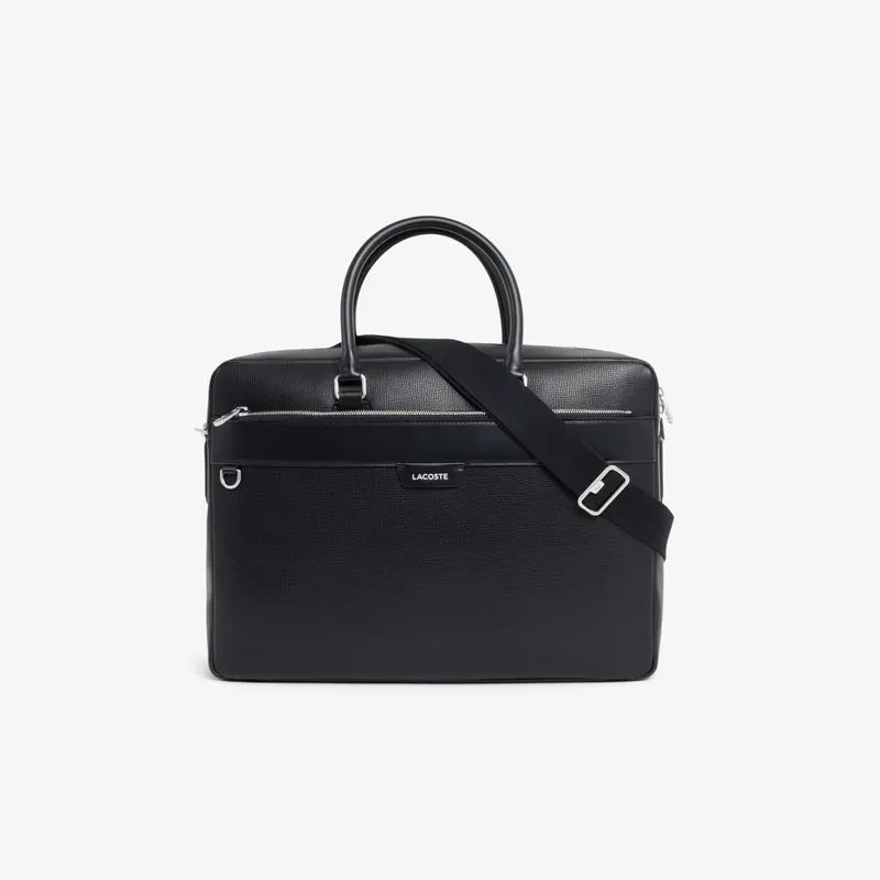 Lacoste Skórzana Torba Na Laptopa Ossian Czarna Męskie Czarny