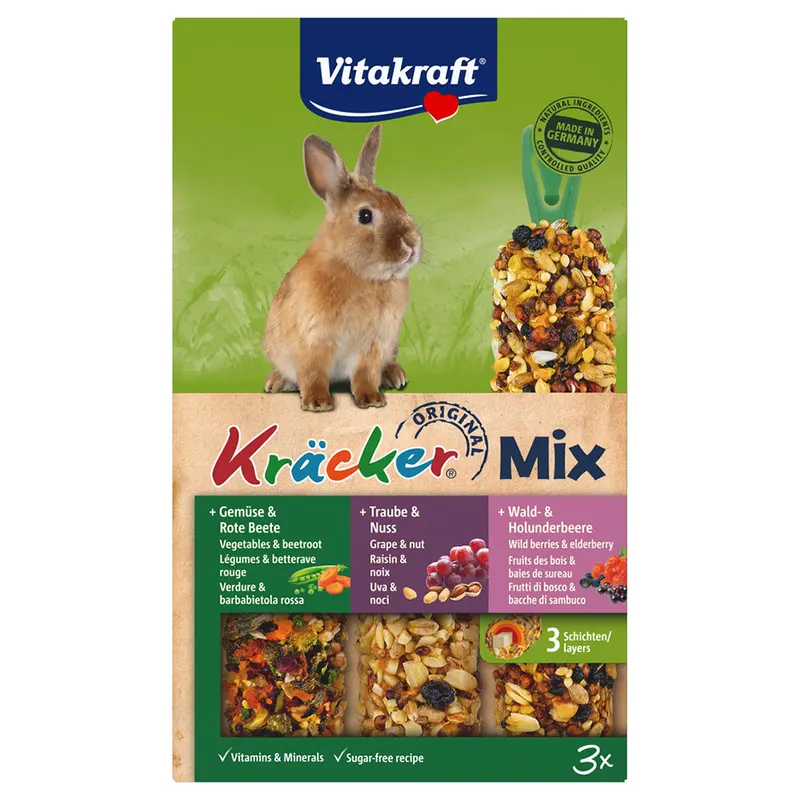 Vitakraft krakersy dla królików miniaturek Trio-Mix - 3 x 3 szt. (warzywa, winogrona, owoce leśne)