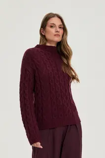 Sweter z ozdobym splotem burgundowy