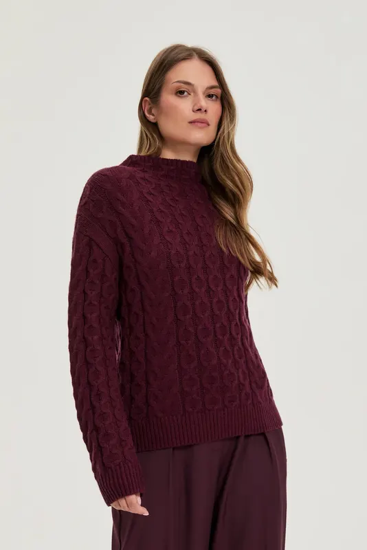 Sweter z ozdobym splotem burgundowy