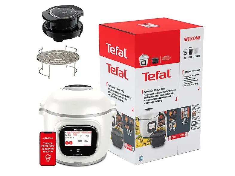 Multicooker TEFAL Cook4me Touch Pro CY94X1F1 z pokrywą do zapiekania Extra Crisp funkcjonalność AirFryera (Wi-Fi)