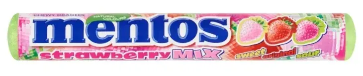 Mentos Strawberry Mix Smaków Truskawkowe Kwaśne Cukierki 37,5g x 1szt