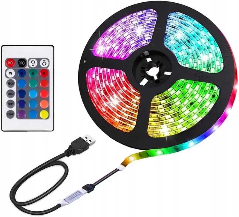TAŚMA LED RGB 3 M USB PILOT ZDALNEGO STEROWANIA Z 24 PRZYCISKAMI