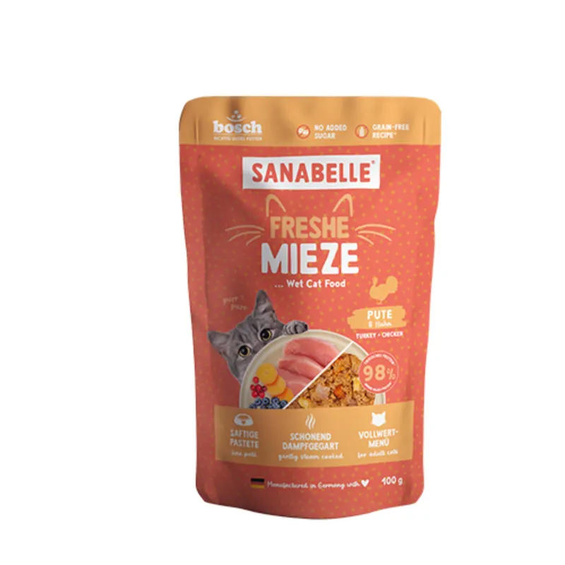 Sanabelle Freshe Mieze Cat, 10 x 100 g - Indyk i kurczak