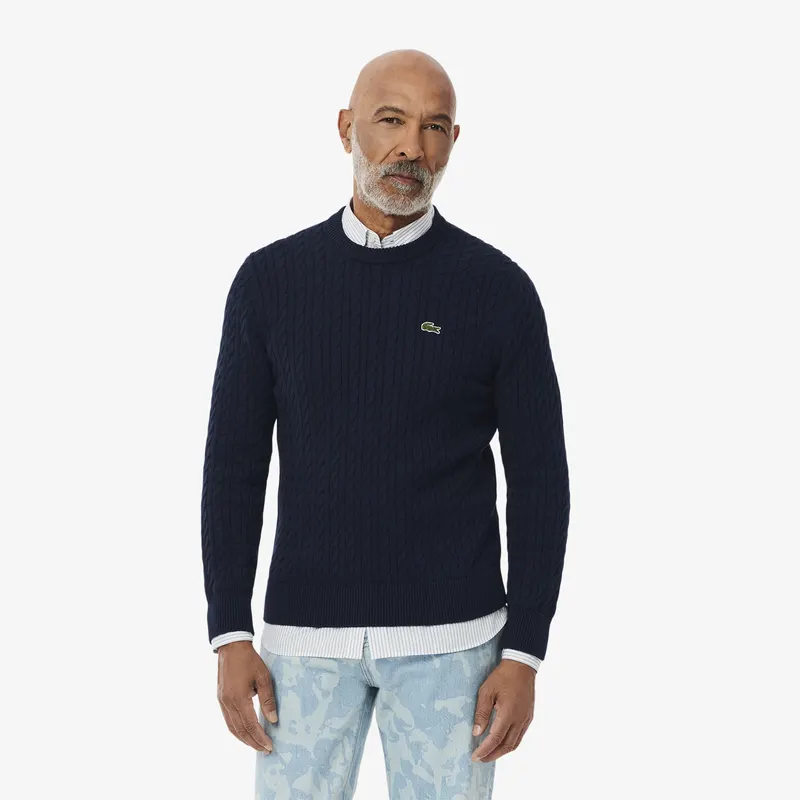 Lacoste Bawełniany Sweter Warkoczowy Męskie Granatowy