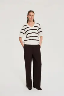 Bluza w paski z krótkimi rękawami biała