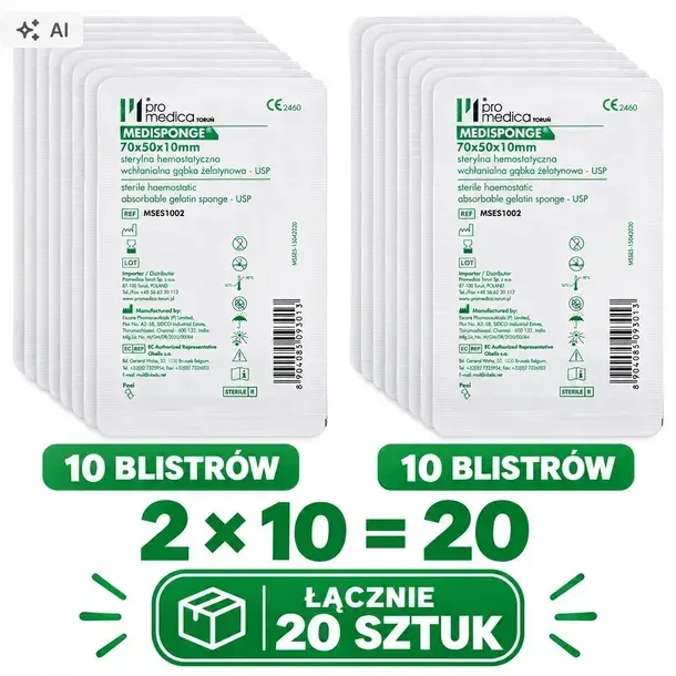 Medisponge gąbka hemostatyczna jałowa 70x50x10 mm 20 szt.