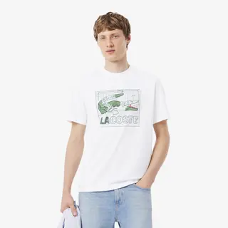 Lacoste Bawełniany T-Shirt Z Nadrukiem Męskie Biały