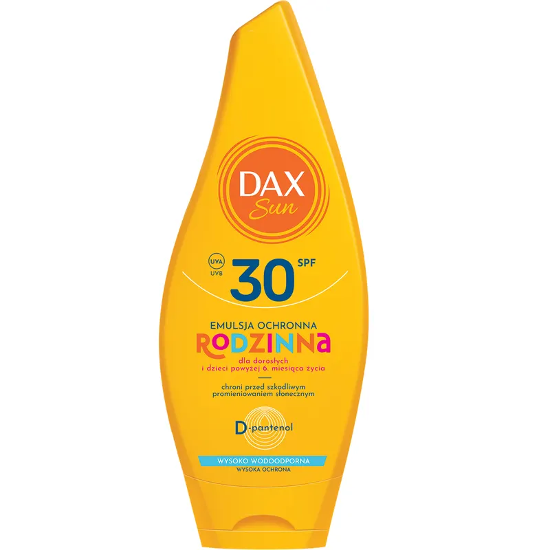 Dax Sun rodzinna emulsja ochronna SPF 30 do twarzy i ciała z ekstraktem z bawełny, D-pantenolem i gliceryną 250 ml