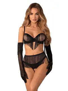 Obsessive Rossay 4-pcs Crotchless Set Black - XXL/XXXL