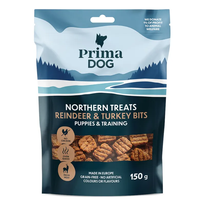 PrimaDog Northern Treats Puppies &Training - Renifer i indyk, 150, g