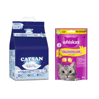 8 l / 18 l Catsan, żwirek dla kota + Whiskas Temptations, chrupiące poduszeczki, 60 g gratis! - Żwirek higieniczny, 18 l + kurczak i ser, 60 g