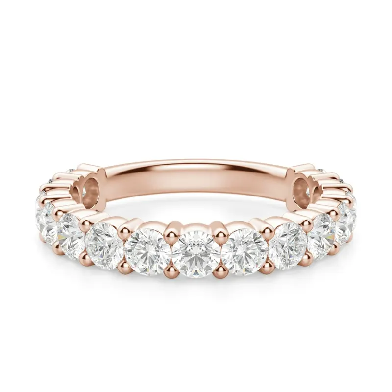 Obrączka Ślubna Half Eternity z Okrągłymi Kamieniami 3.00 mm Laboratoryjny Diament 585 Różowe Złoto (14K)