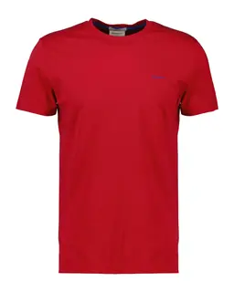 Gant Bawełniany T-Shirt Męski Okrągły Kołnierzyk Slim Fit Czerwony
