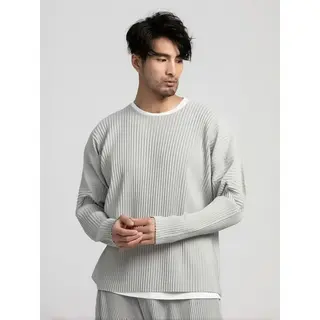 Miyake Pleated Shirt Men Long Sleeve T Shirt Casual Loose Fit Round Neck Tops Japanese Style Streetwear Breathable Pullover
