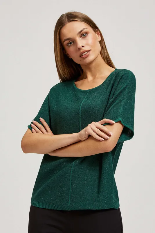 Sweter oversize z metaliczną nitką szmaragdowy