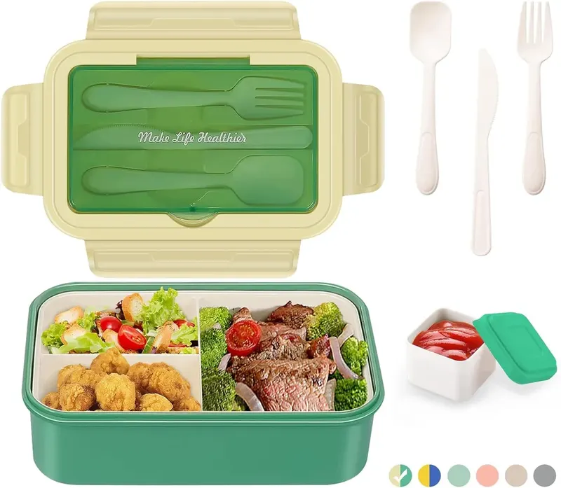 PUDEŁKO LUNCH BENTO BOX 1400ML 3 PRZEGRÓDKI SZTUĆCE MIKROFALA