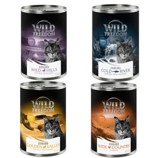 Mieszany pakiet próbny Wild Freedom Adult - Sterilised, 6 x 400 g: 2x kurczak, 2x łosoś i kurczak, 1x królik, 1x kaczka