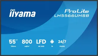 IIYAMA Monitor profesjonalny 55 cali LH5566UHSB-B1AG 4K, VA, A14, 800cd, 5000:1, 6,5ms, 2xHDMI, USB-C, RJ45, 2xUSB, 2x10W, WiFi, iiSignage2 4/32GB