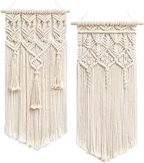 Makrama ścienna boho 2 sztuki mały 45,7 cm tkana dekoracja kość słoniowa