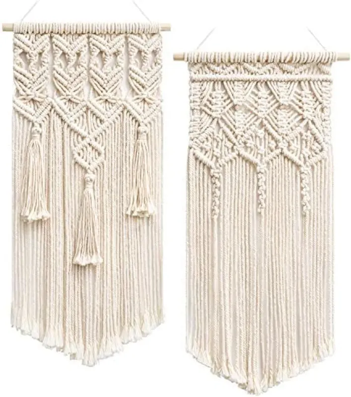 Makrama ścienna boho 2 sztuki mały 45,7 cm tkana dekoracja kość słoniowa