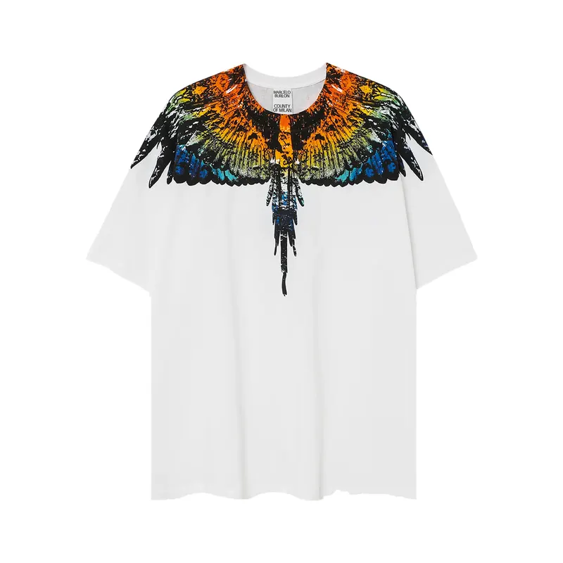 Marcelo Burlon Wings Short Sleeve Trendy Men's and Women's Feather T-Shirt Half Sleeve Printed Tee