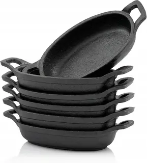 Żeliwne patelnie do serwowania 6 sztuk 20 x 9,5 cm owalne czarne
