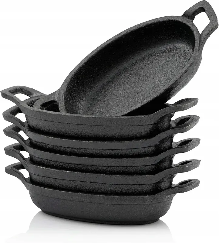 Żeliwne patelnie do serwowania 6 sztuk 20 x 9,5 cm owalne czarne