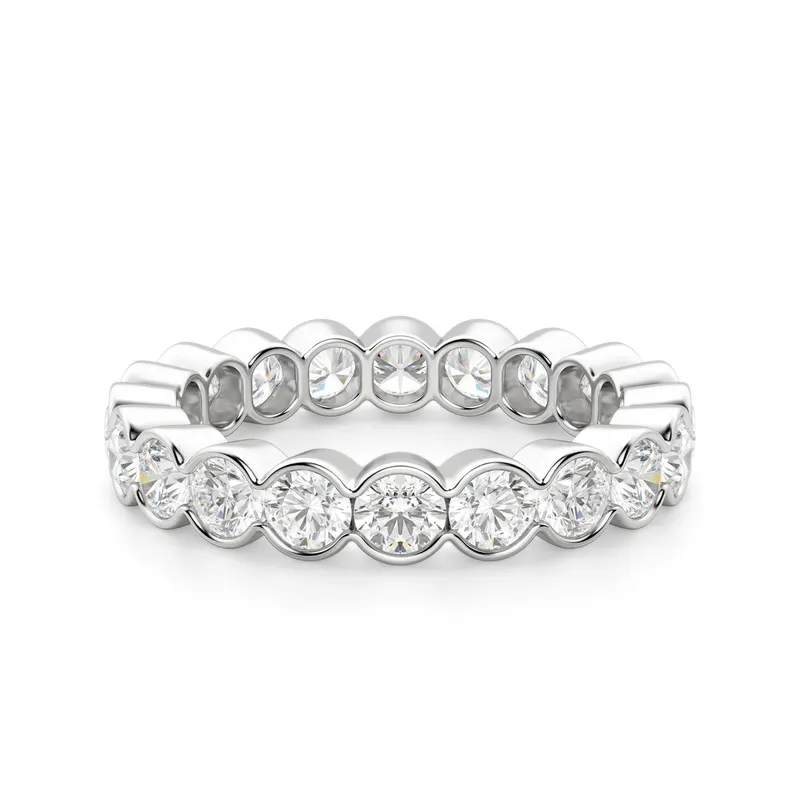 Obrączka Ślubna Eternity Half Bezel z Okrągłymi Kamieniami 3.00 mm Laboratoryjny Diament 585 Białe Złoto (14K)