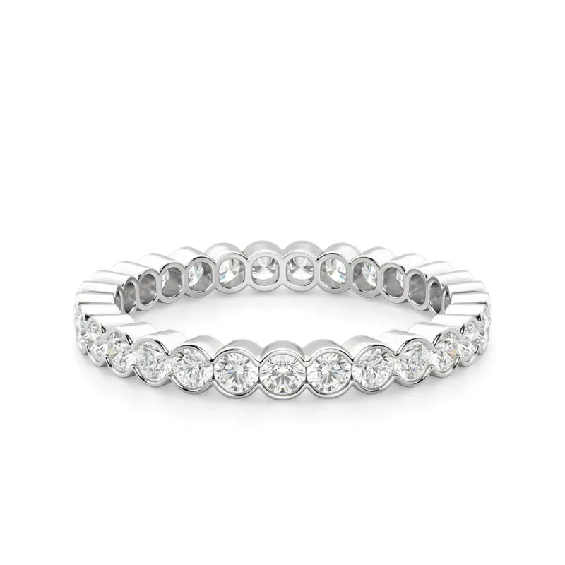 Obrączka Ślubna Eternity Half Bezel z Okrągłymi Kamieniami 2.00 mm Laboratoryjny Diament 585 Białe Złoto (14K)