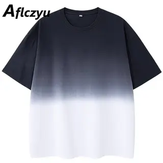 Summer T-shirt Men Fashion Casual Gradient T-shirt Summer Short Sleeve Tops Tees Male Cotton Shirts