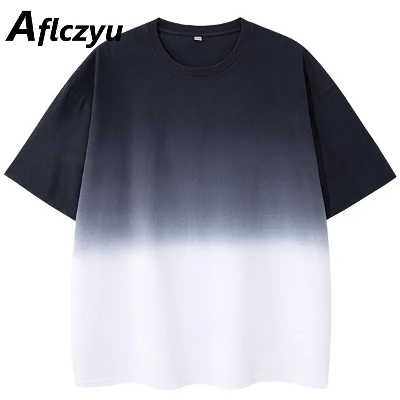 Summer T-shirt Men Fashion Casual Gradient T-shirt Summer Short Sleeve Tops Tees Male Cotton Shirts