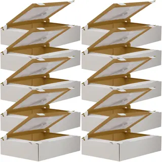 10x Tacka z wieczkiem na CIASTO Z OKNEM biała 40x30x9 cm MOCNY KARTON