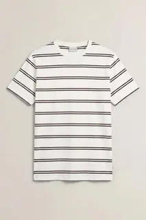 Gant Z Bawełny Pima T-Shirt Męski W Paski Kremowy